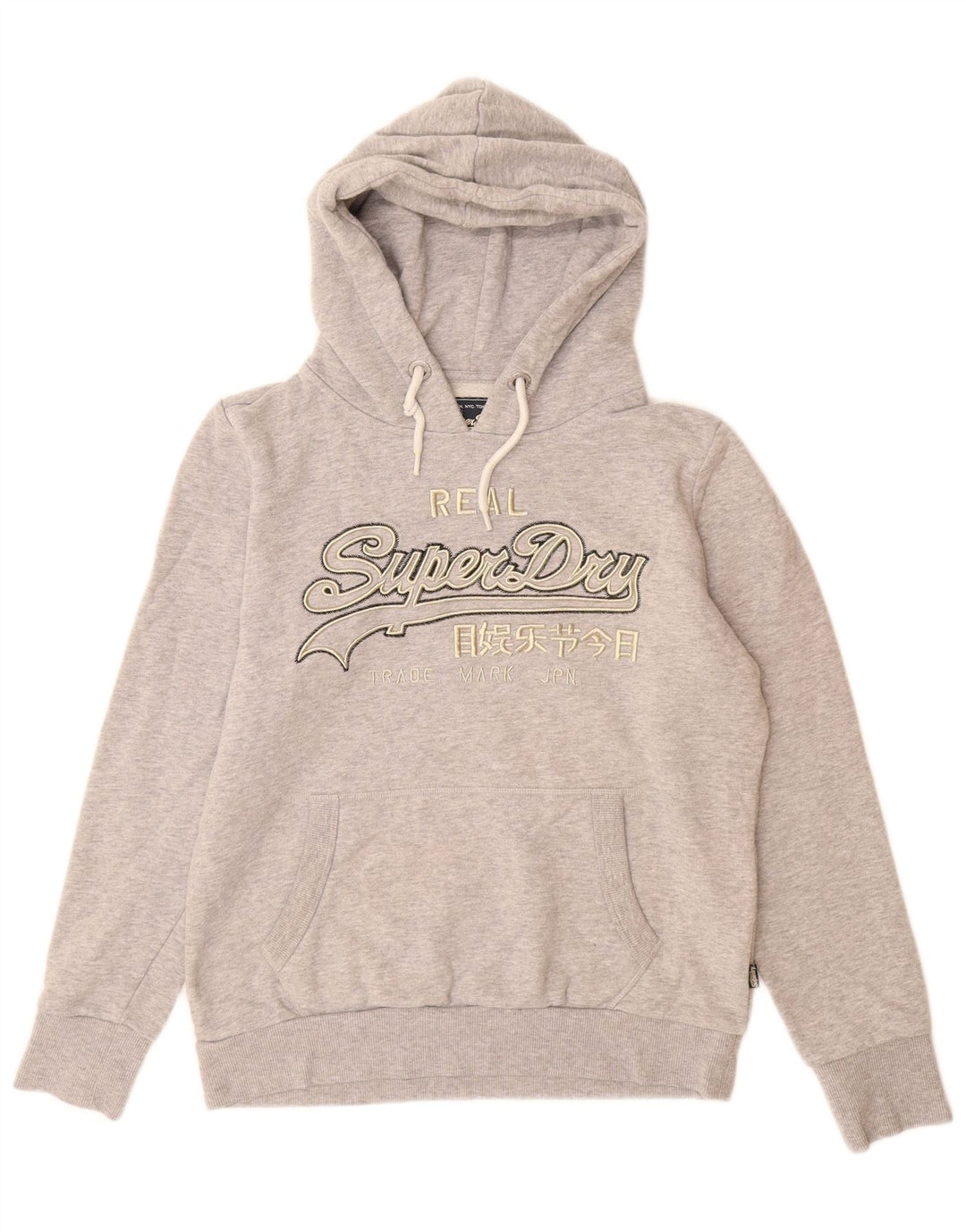 SUPERDRY Jersey con capucha gráfica para mujer Reino Unido 44 Algodón moteado gris grande