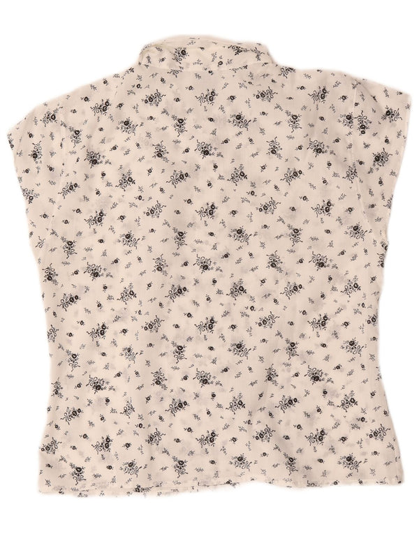 Vintage mujer camisa de manga corta blusa Reino Unido 14 medio blanco floral