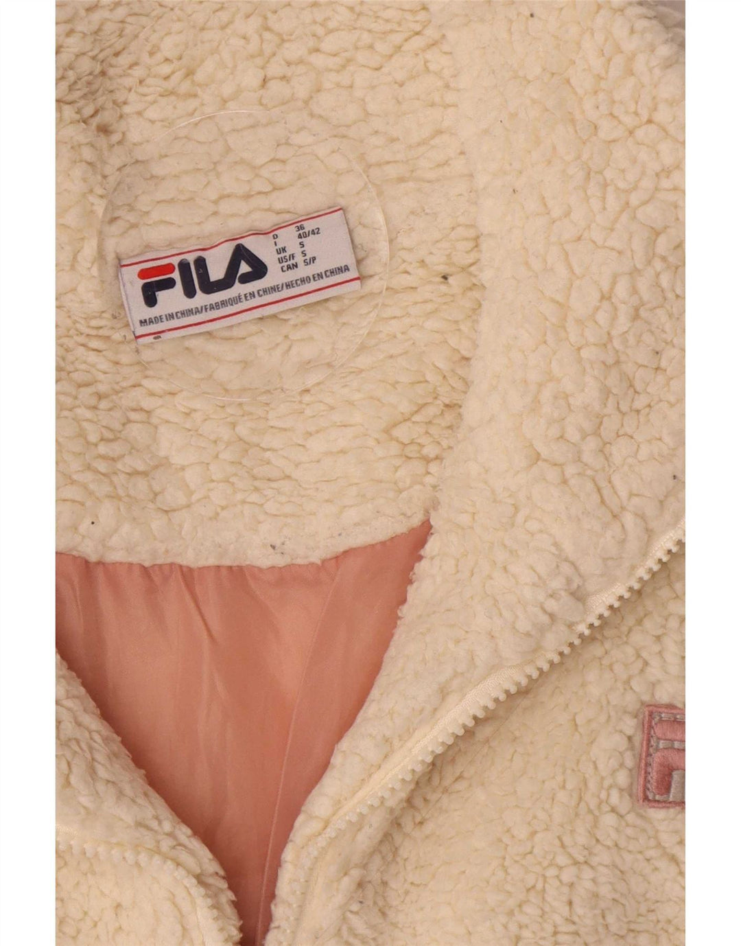 Fila Chaqueta polar extragrande para mujer UK 10 Small Off White Colorblock