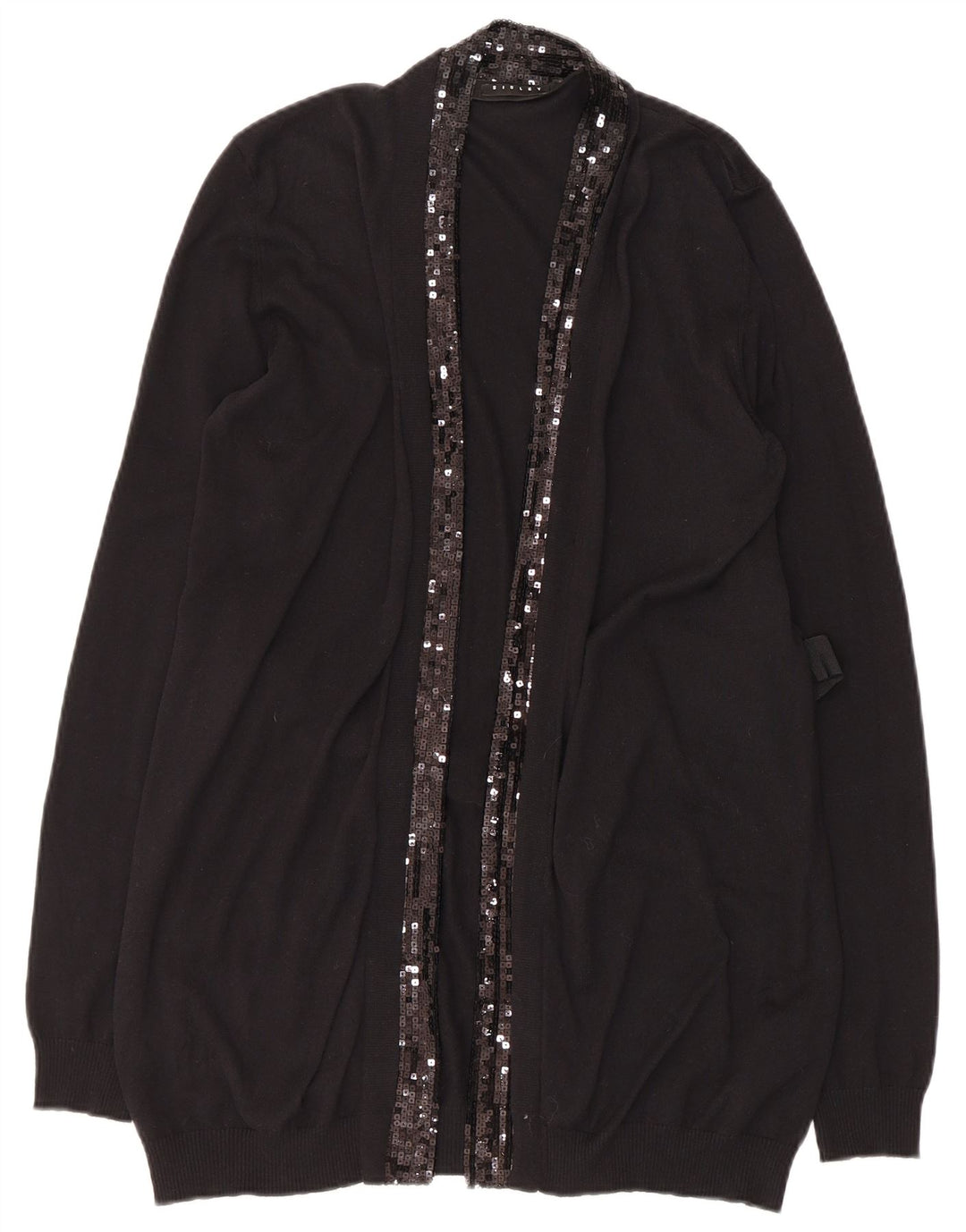 Sisley Suéter tipo cárdigan abierto para mujer UK 44 Grande Algodón negro