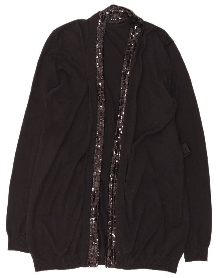 Sisley Suéter tipo cárdigan abierto para mujer UK 44 Grande Algodón negro