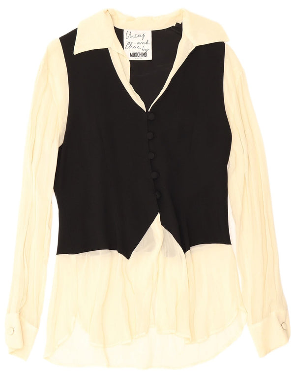 Moschino Mujer Blusa Camisa UK 42 Mediana Acetato Color Block Negro