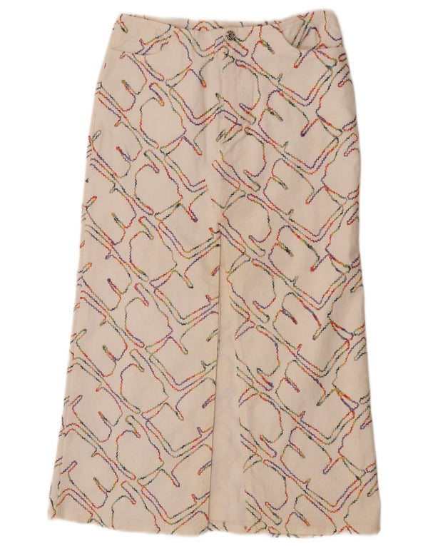Vintage Womens Midi Skirt W26 Small Off White Geometric