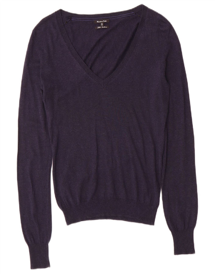 Massimo Dutti Jersey con Cuello en V para Mujer UK 42 Medium Azul Marino Seda