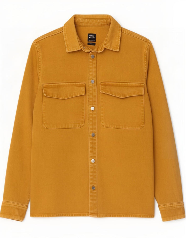 Zara Hombre Camisa Vaquera De Corte Relajado Small Amarillo