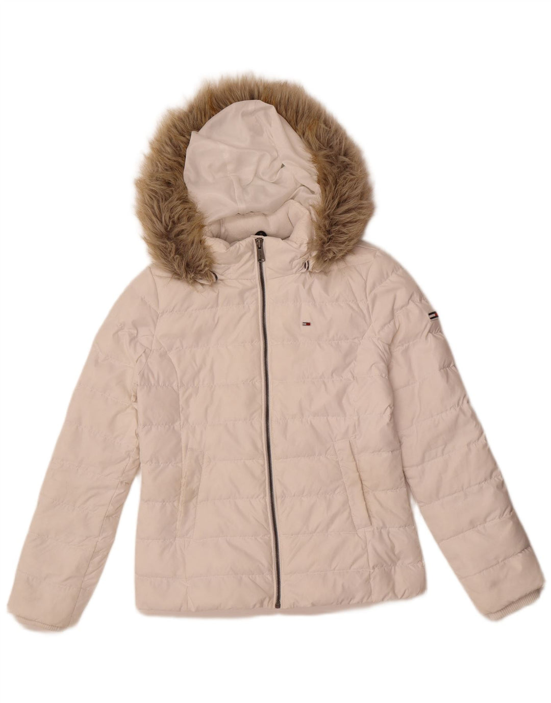 TOMMY HILFIGER Womens Hooded Padded Jacket UK 10 Small White Polyester