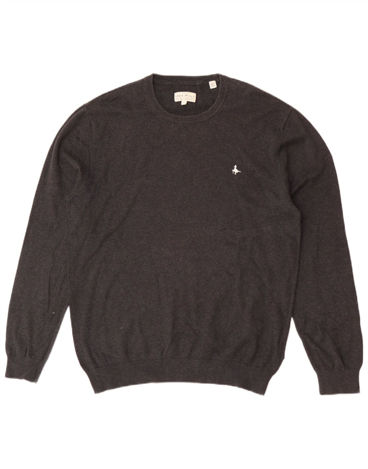Jack Wills Jersey de cuello redondo para hombre, talla grande, algodón gris