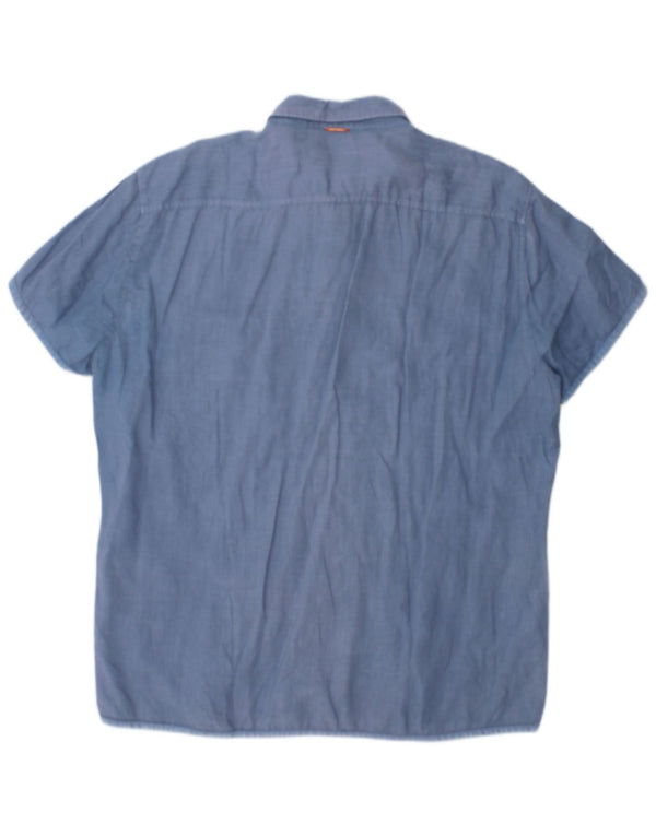 Camisa Hugo Boss Hombre Manga Corta XL Algodón Azul