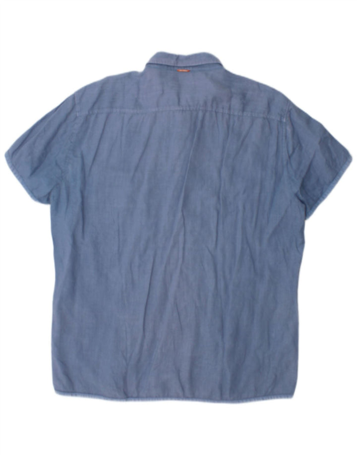 Camisa Hugo Boss Hombre Manga Corta XL Algodón Azul