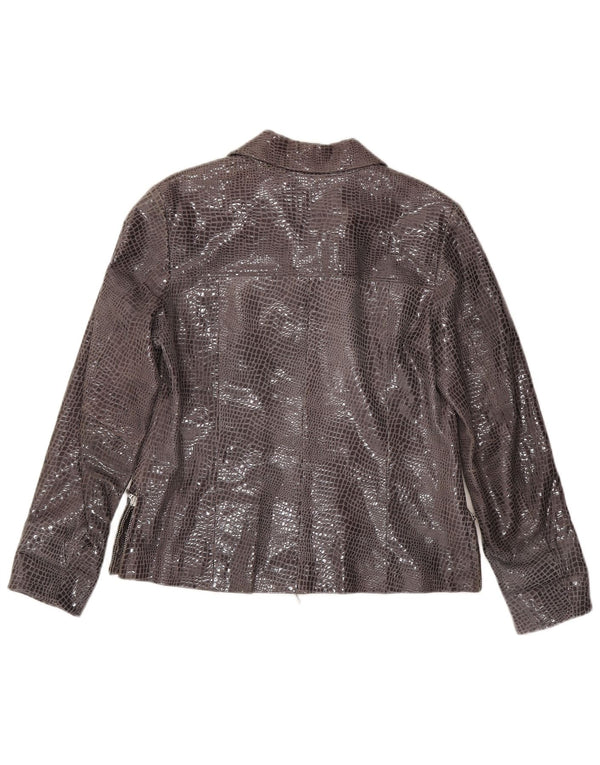 Vintage mujer chaqueta de cuero EU 38 gris medio animal print cuero