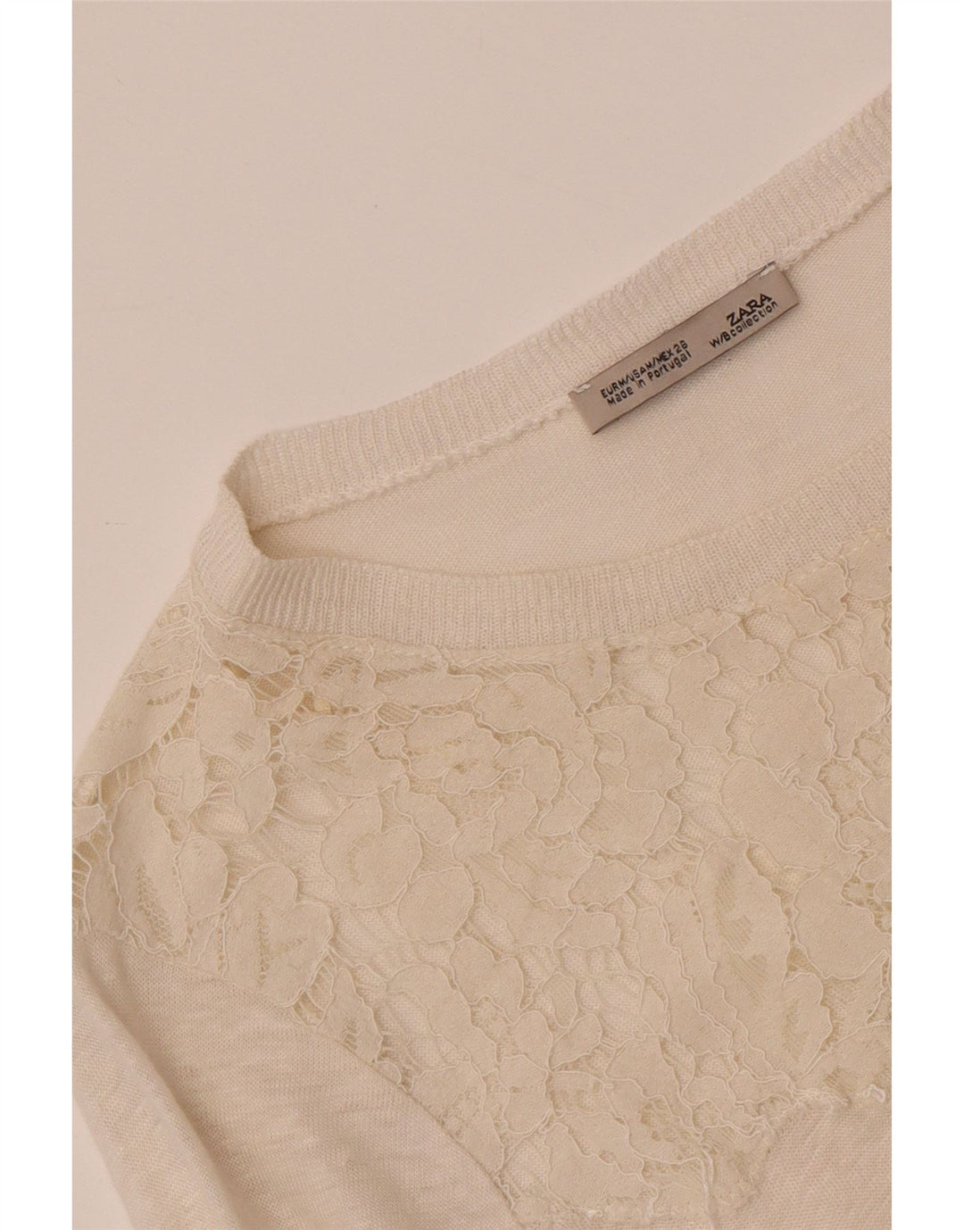 Zara Mujer Top Manga Larga UK 40 Medio Off White Floral