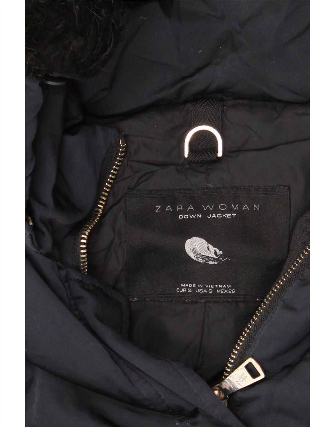 ZARA Mujer Chaqueta Acolchada Con Capucha UK 10 Small Azul Marino Nylon