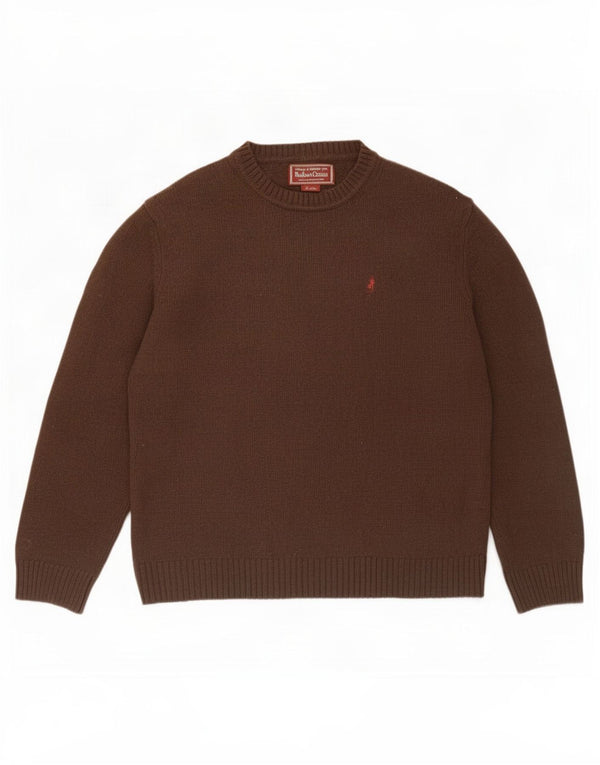 Marlboro Classics - Jersey de cuello redondo para hombre, talla 2XL, lana merino marrón