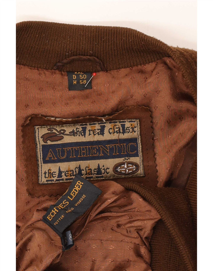 Auténtica chaqueta bomber de ante para hombre UK 44 2XL Cuero marrón