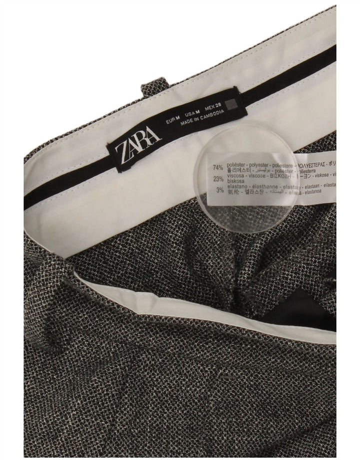 Zara Mujer Pantalón Casual Talle Alto Pierna Ancha Poliéster Gris Medio