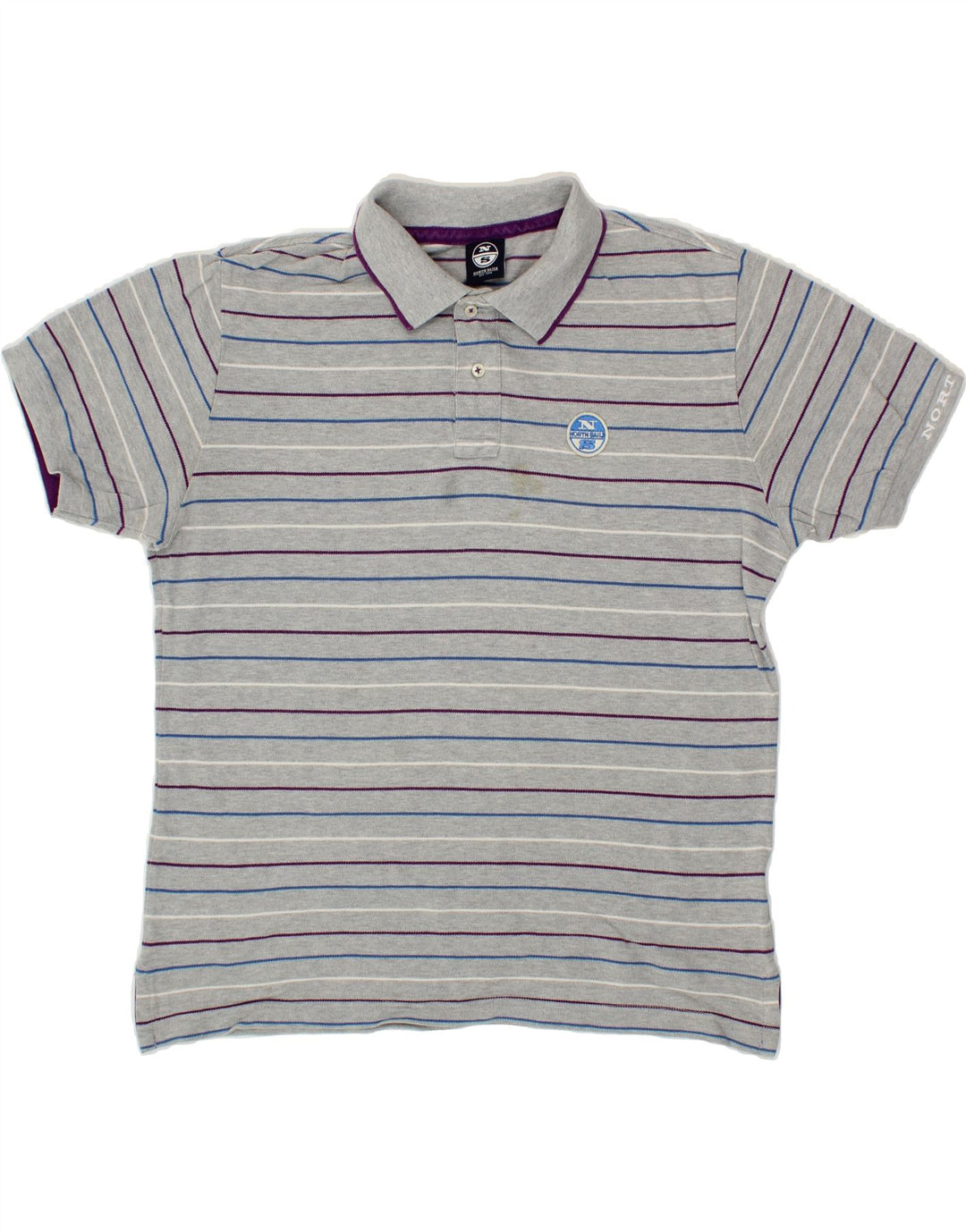 NORTH SAILS Mens Polo Shirt Large Grey Striped Cotton Vintage North Sails and Second-Hand North Sails from Messina Hembry 