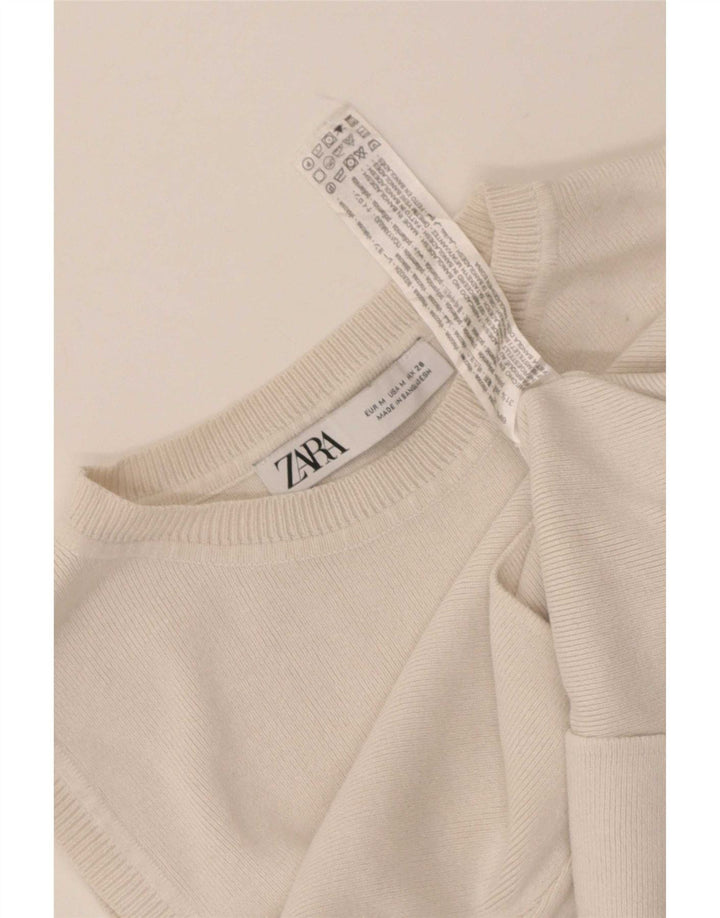 Zara Mujer Crop Vest Top UK 12 Medium Viscosa Blanca