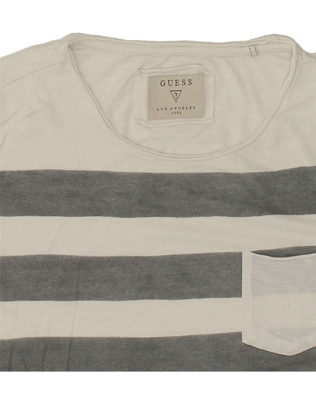 GUESS Mens T-Shirt Top Medium White Striped Cotton Vintage Guess and Second-Hand Guess from Messina Hembry 