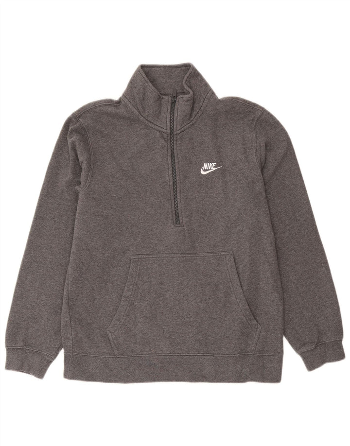 Nike - Sudadera con cuello y cremallera para hombre, jersey de algodón moteado en gris medio