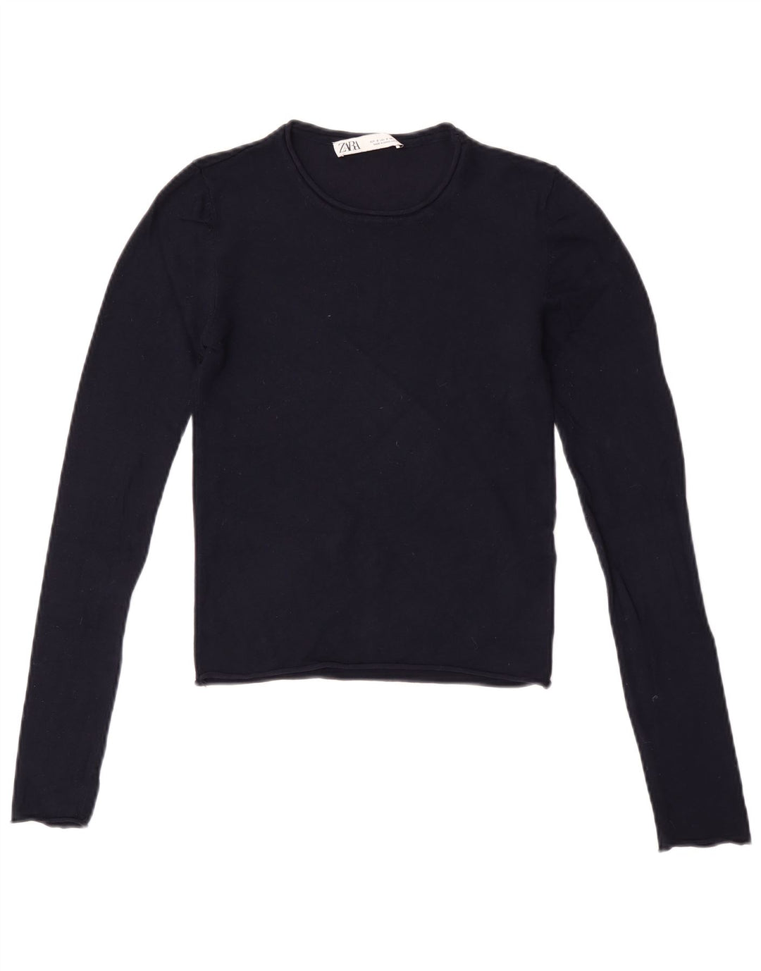 Zara Mujer Crop Top Manga Larga UK 8 Small Azul Marino Viscosa