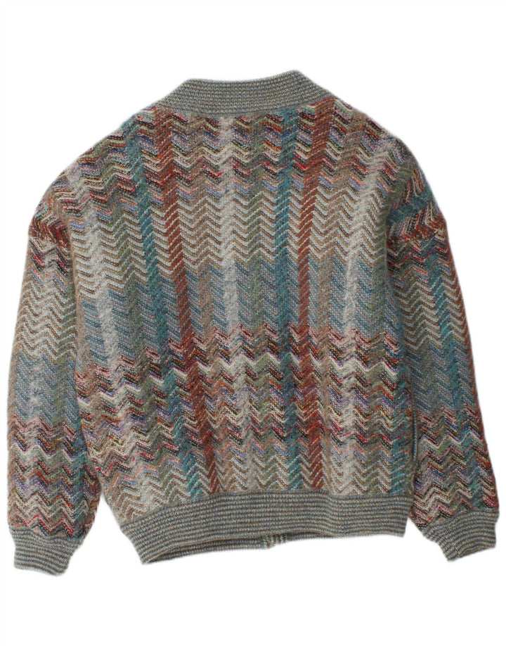 Vintage hombres punto bomber chaqueta IT 50 grande multicolor Chevron lana