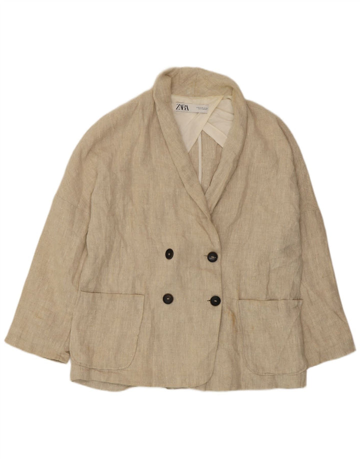 Zara Mujer Blazer De Doble Botonadura UK 44 Medium Beige Linen