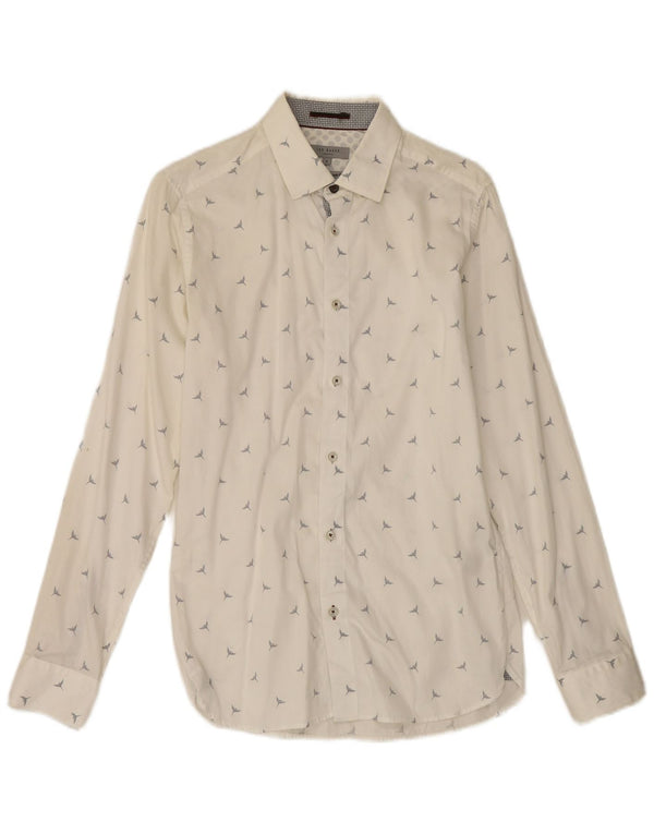 Ted Baker - Camisa con estampado abstracto para hombre, talla 2, algodón blanco pequeño