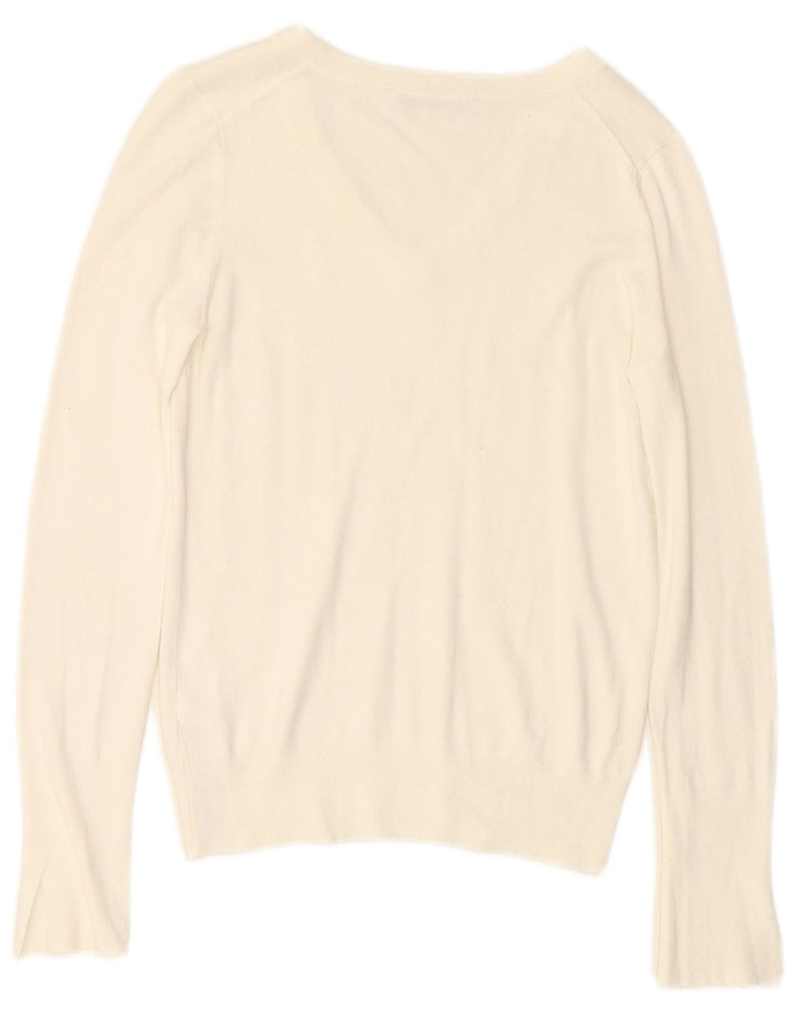 ZARA Jersey con cuello en V para mujer UK 10 Small Viscosa blanca