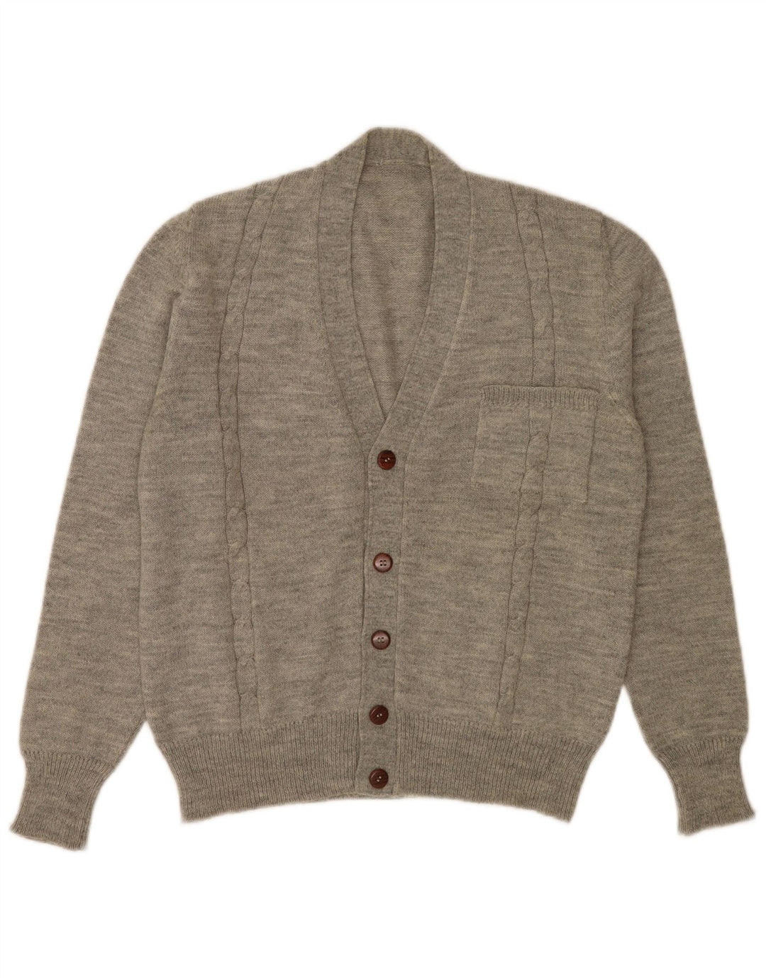 Vintage hombres Cardigan suéter medio gris moteado