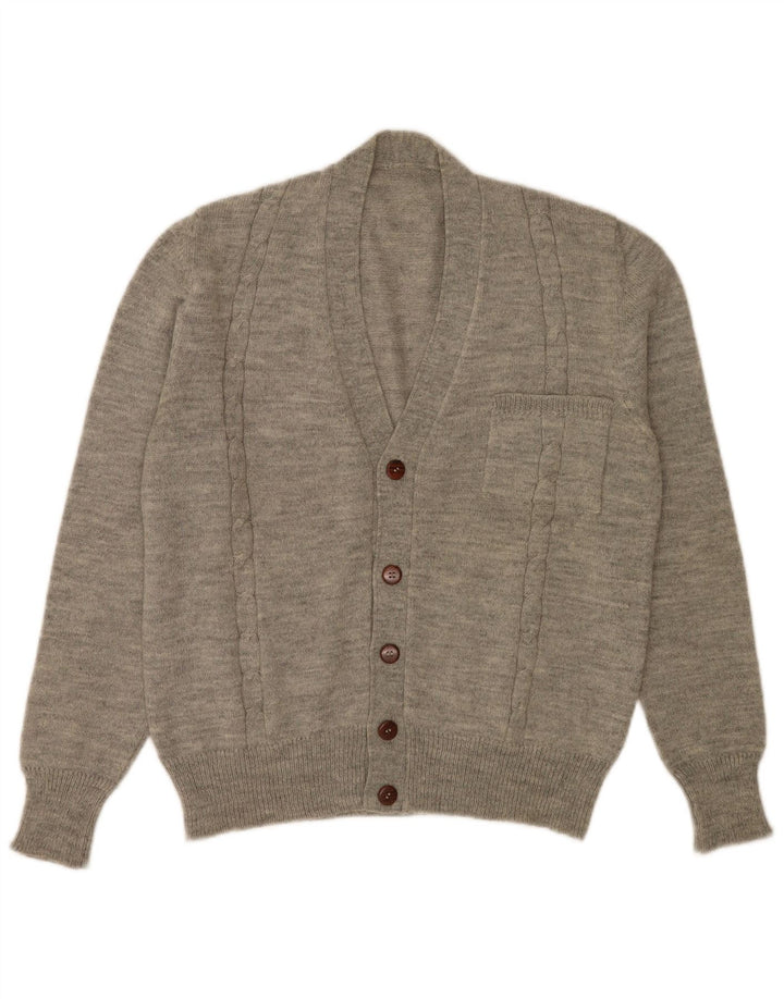 Vintage hombres Cardigan suéter medio gris moteado