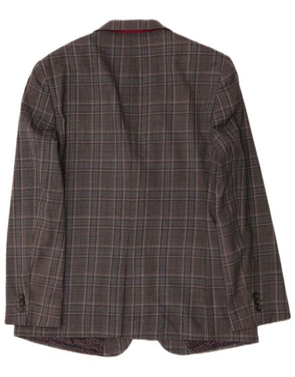 Ted Baker Chaqueta tipo blazer larga con 2 botones para hombre UK 44 2XL Lana a cuadros gris