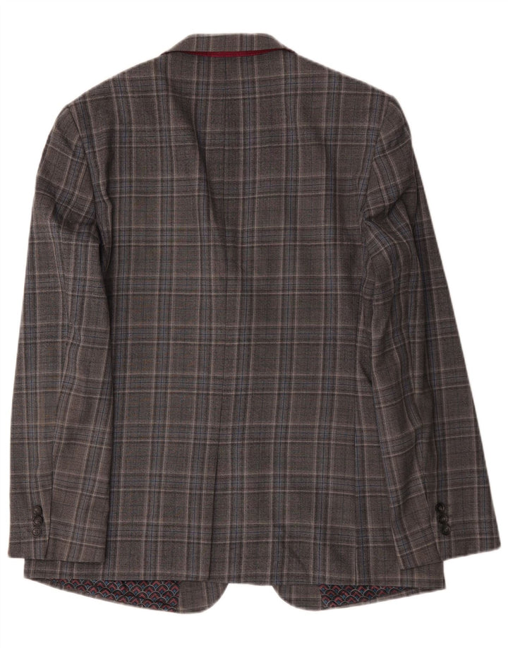 Ted Baker Chaqueta tipo blazer larga con 2 botones para hombre UK 44 2XL Lana a cuadros gris