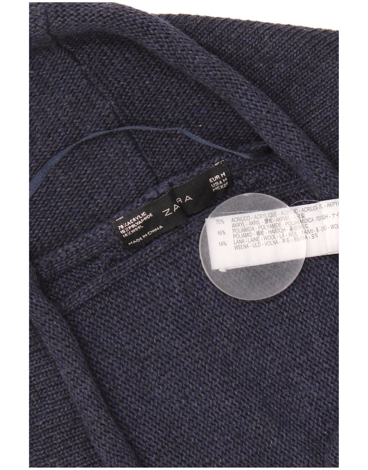 Zara Mujer Cárdigan Suéter UK 40 Medio Azul Marino Acrílico