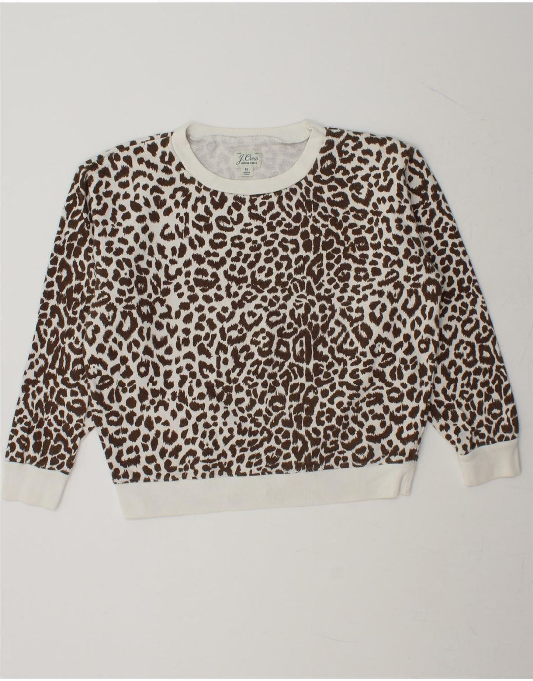 J. CREW Womens Oversized Sweatshirt Jumper UK 14 Medium White Animal Print Vintage J. Crew and Second-Hand J. Crew from Messina Hembry 