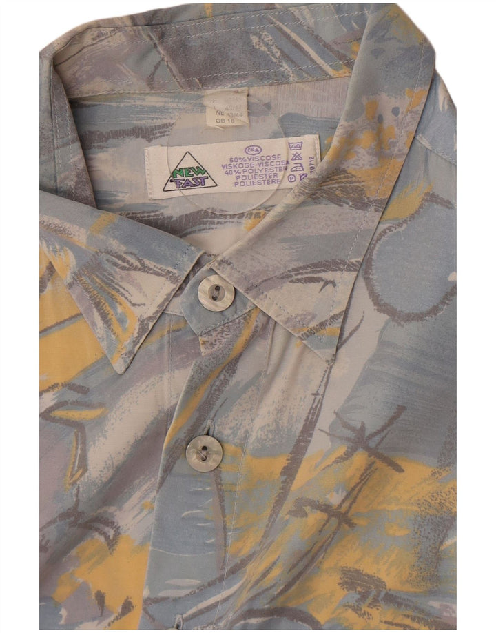 C&A Mens New Fast Shirt Talla 16 Viscosa geométrica azul grande