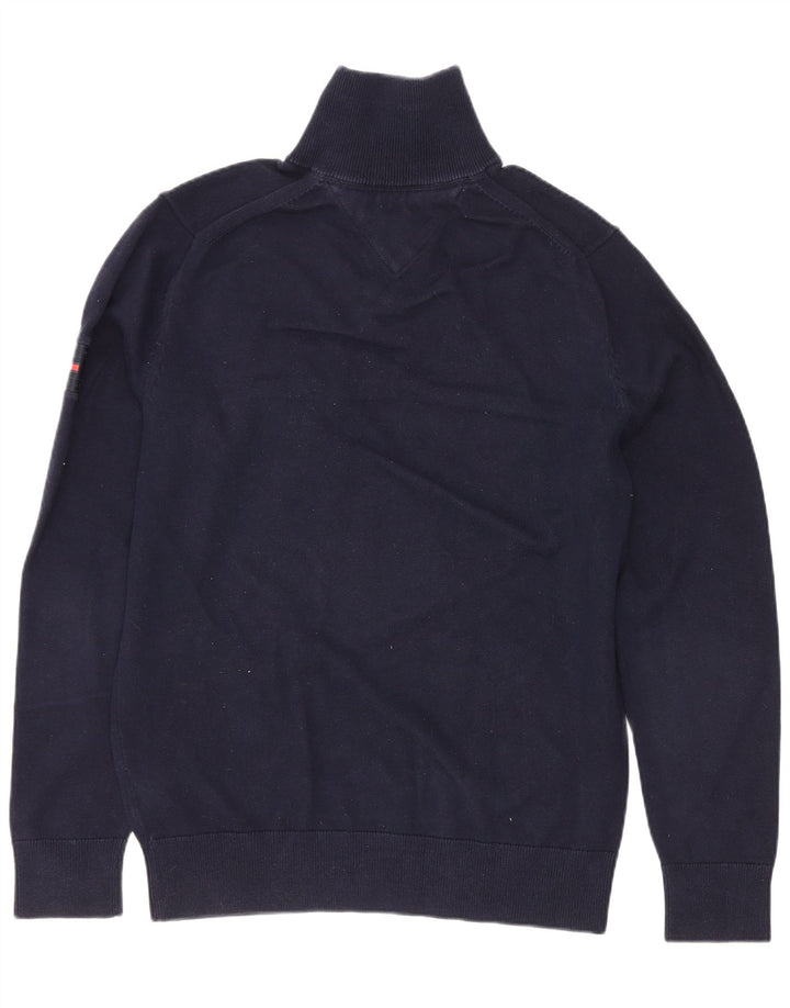 Tommy Hilfiger Jersey con cuello y cremallera para hombre, color azul marino mediano