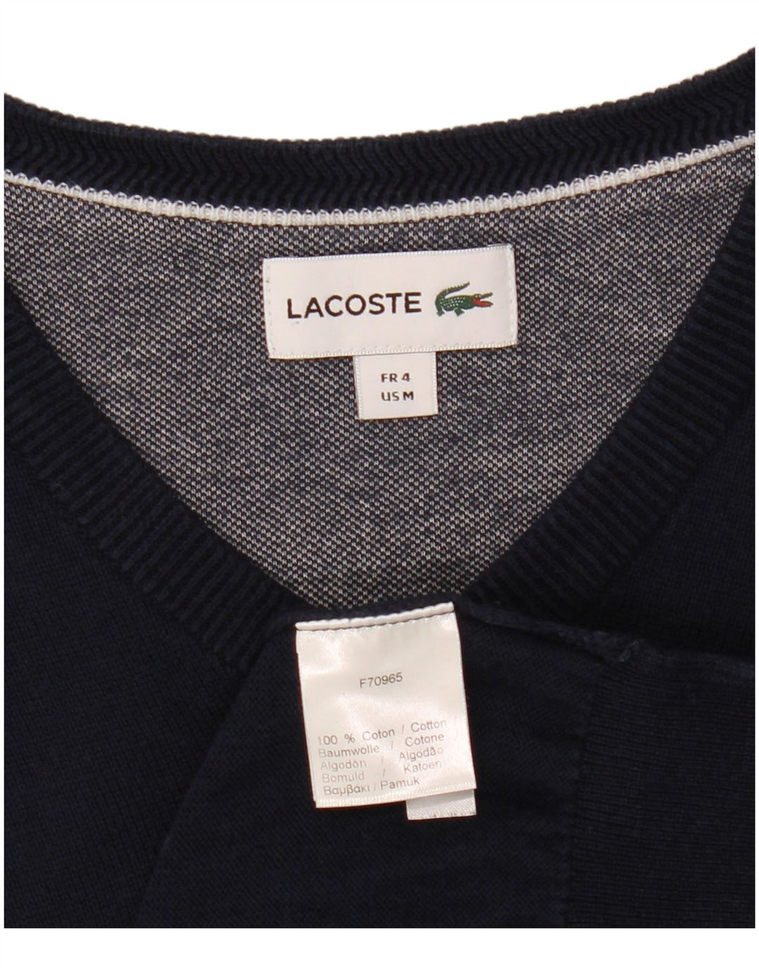 LACOSTE Jersey con cuello en V para hombre Talla 4 Mediano Azul marino Algodón