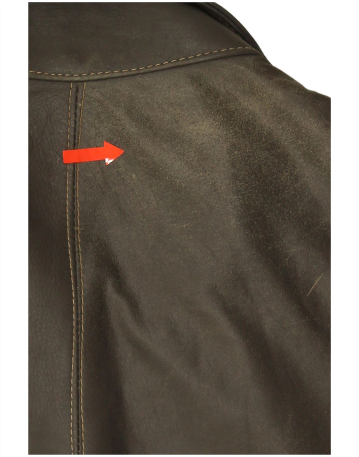 Vintage hombres chaqueta de cuero militar Reino Unido 38 cuero caqui medio