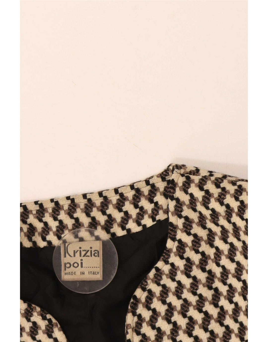 Poi By Krizia Chaqueta tipo blazer corta para mujer IT 40 Small Beige Houndstooth