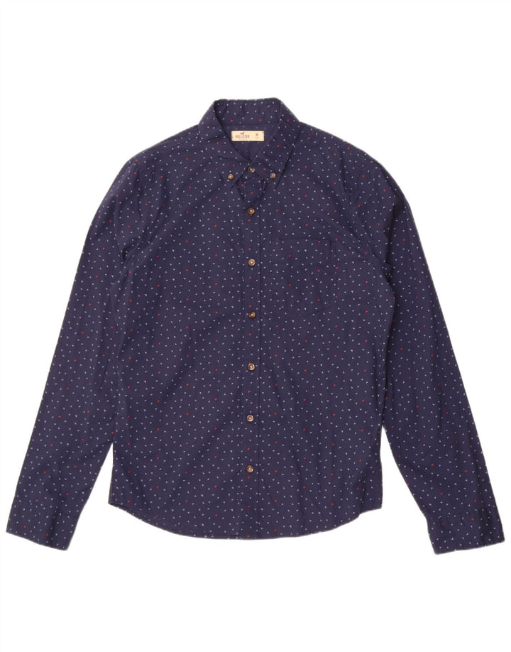 Camisa Hollister Hombre Algodón Manchado Azul Marino Mediano