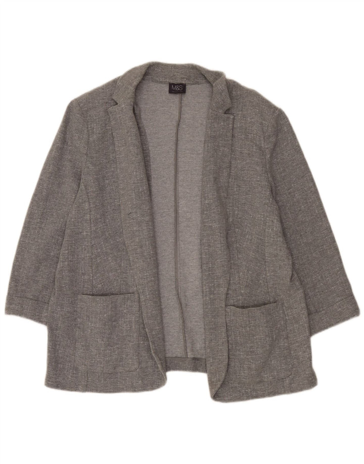 Marks & Spencer Chaqueta Americana Abierta de Manga 3/4 para Mujer UK 20 2XL Algodón Gris