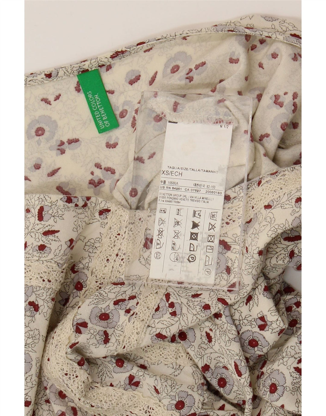 BENETTON Vestido acampanado para mujer UK 6 XS Off White Floral Viscosa