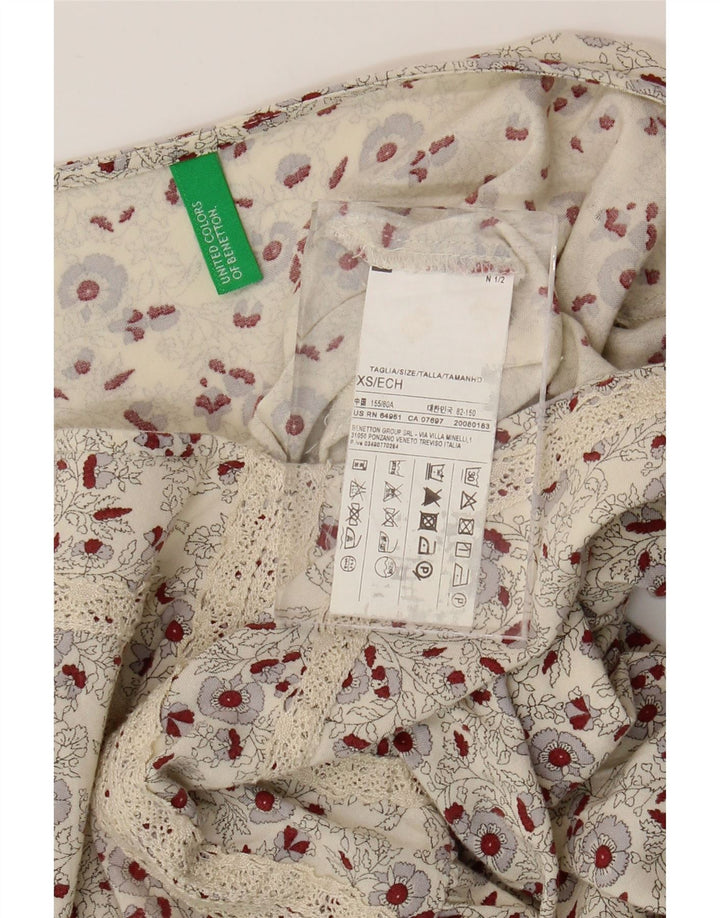 BENETTON Vestido acampanado para mujer UK 6 XS Off White Floral Viscosa