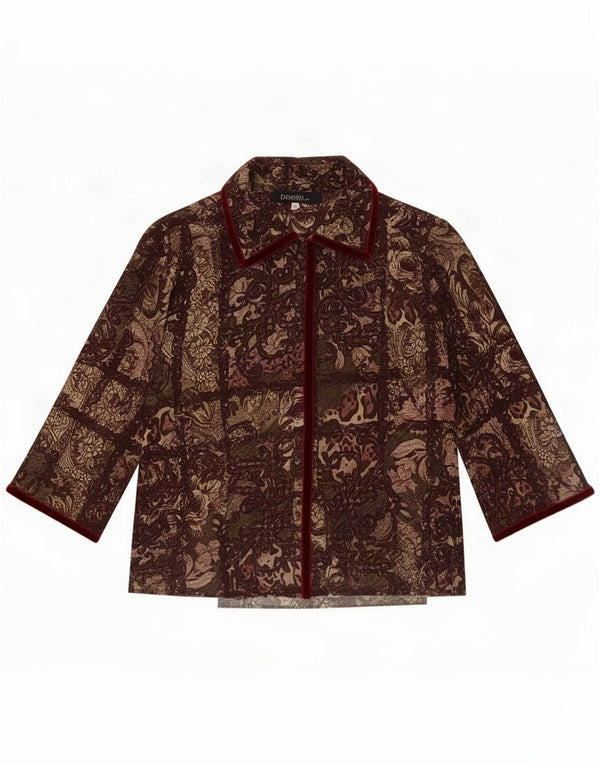 Blusa camisera vintage de manga 3/4 para mujer IT 46 Large Borgoña Floral