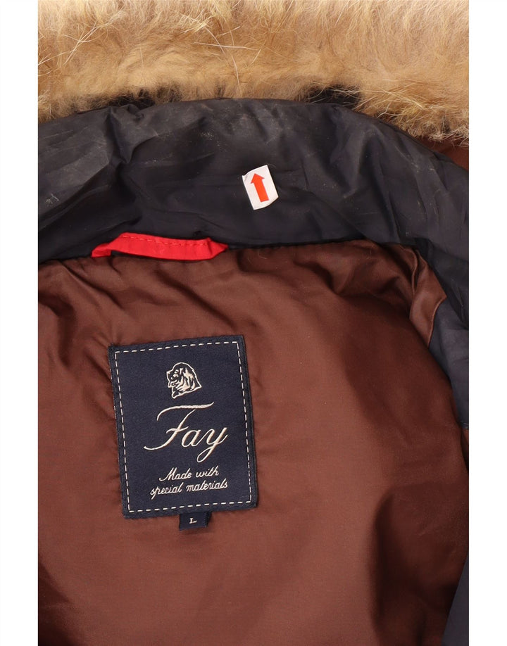 FAY Chaqueta acolchada con capucha para hombre UK 40 Large Poliéster azul marino