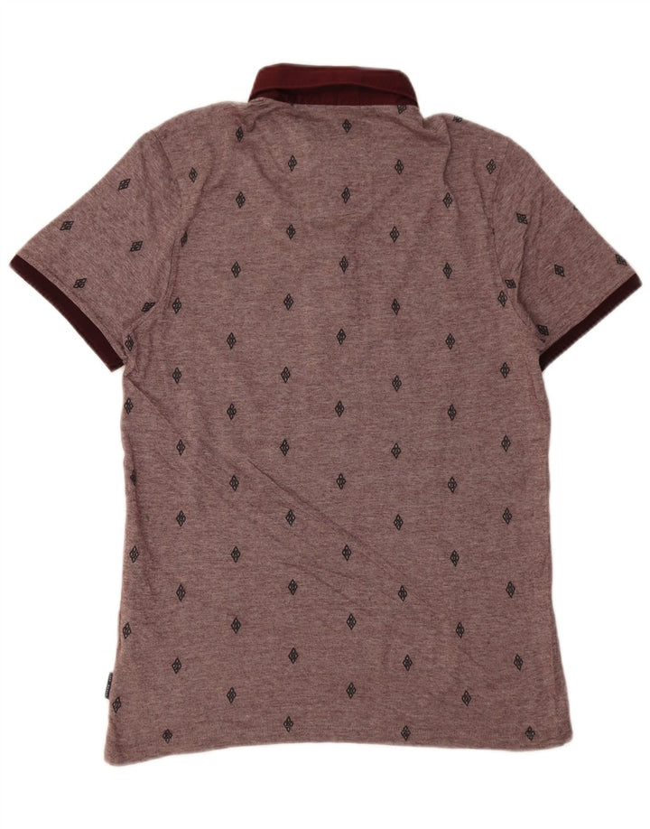 Ted Baker Polo para hombre talla 3 mediano algodón manchado burdeos