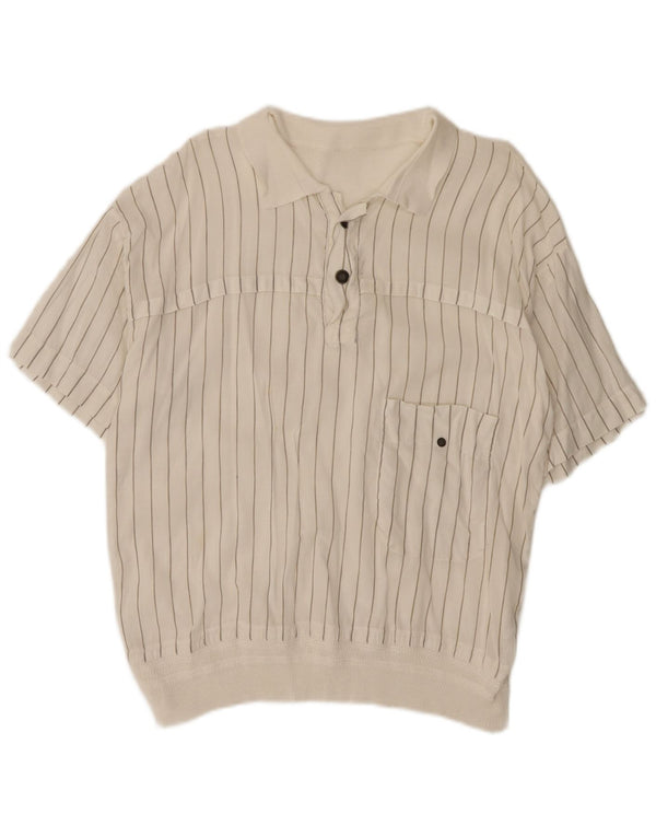 Vintage hombres manga corta pullover camisa pequeña rayas blancas