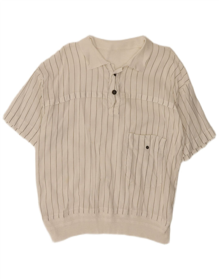 Vintage hombres manga corta pullover camisa pequeña rayas blancas
