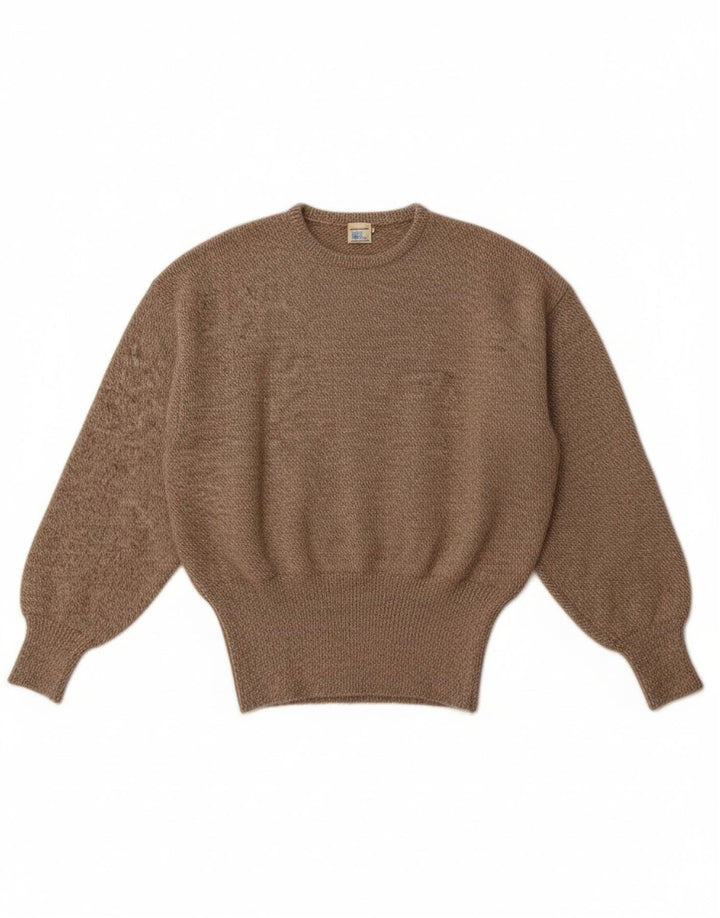 Vintage mujer cuello redondo jersey suéter Reino Unido 14 lana marrón medio