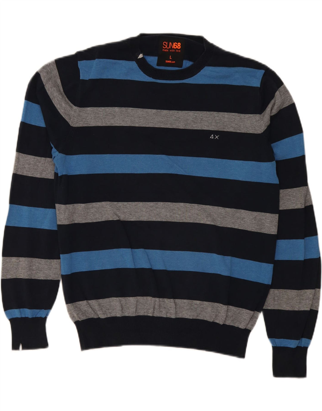 Sun68 Jersey de Cuello Redondo para Hombre de algodón a Rayas Azul Grande